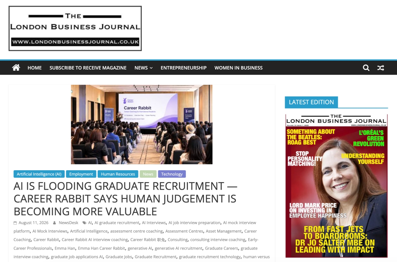 Career Rabbit featured in London Business Journal for AI interview coaching